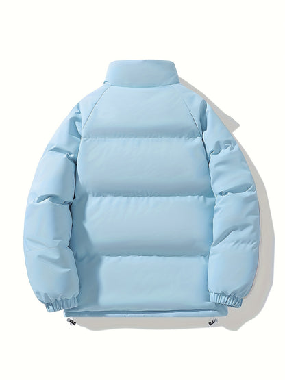 Տղամարդու երկկողմանի ձմեռային բաճկոն՝ հաստացված, կանգուն օձիքով, կայծակաճարմանդով և «MADEASURABLE» և «I CONUT» գրությամբ, սև և սպիտակ, սովորական չափսի՝ աշնանային և ձմռան համար, աշնանային վերնազգեստ, համարձակ գրություն, դիմացկուն գործվածք