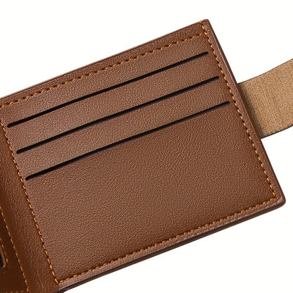 European Style Men Wallet Secure Button Business Short Model with Large Capacity Multi-Card Slots PU Wallet Trendy Youth Fashion