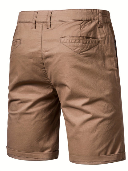 Men's Classic Fit Cotton Twill Flat Front Solid Chino Short With Slant Pockets And Elastic Waist
