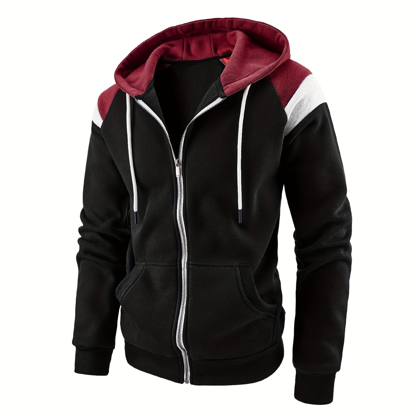 Men's Zip-Up Hoodie Jacket - Full-Zip Front Closure, Zipper Cardigan, Long Sleeve Pullover for Gym, Office, Everyday - Lightweight Warmth in Burgundy/Black/ Colors Available - Easy-Care Zippered Casual Outerwear, Hoodie Zip U