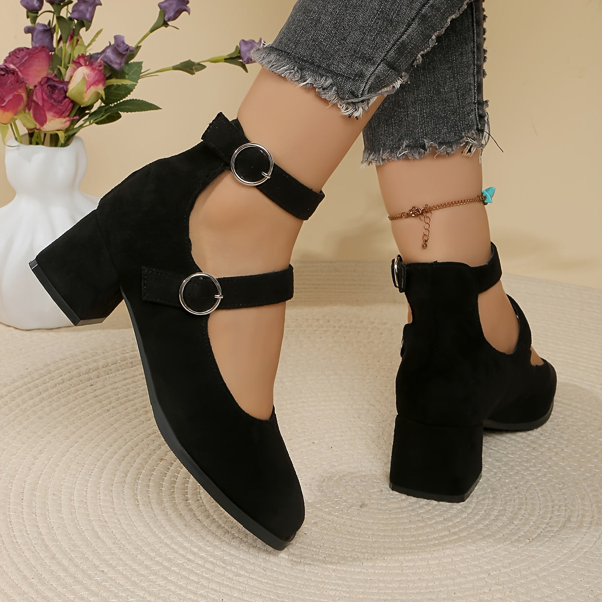 Women’s Casual Mary-Jane Shoes with Double Buckle & Block Heel