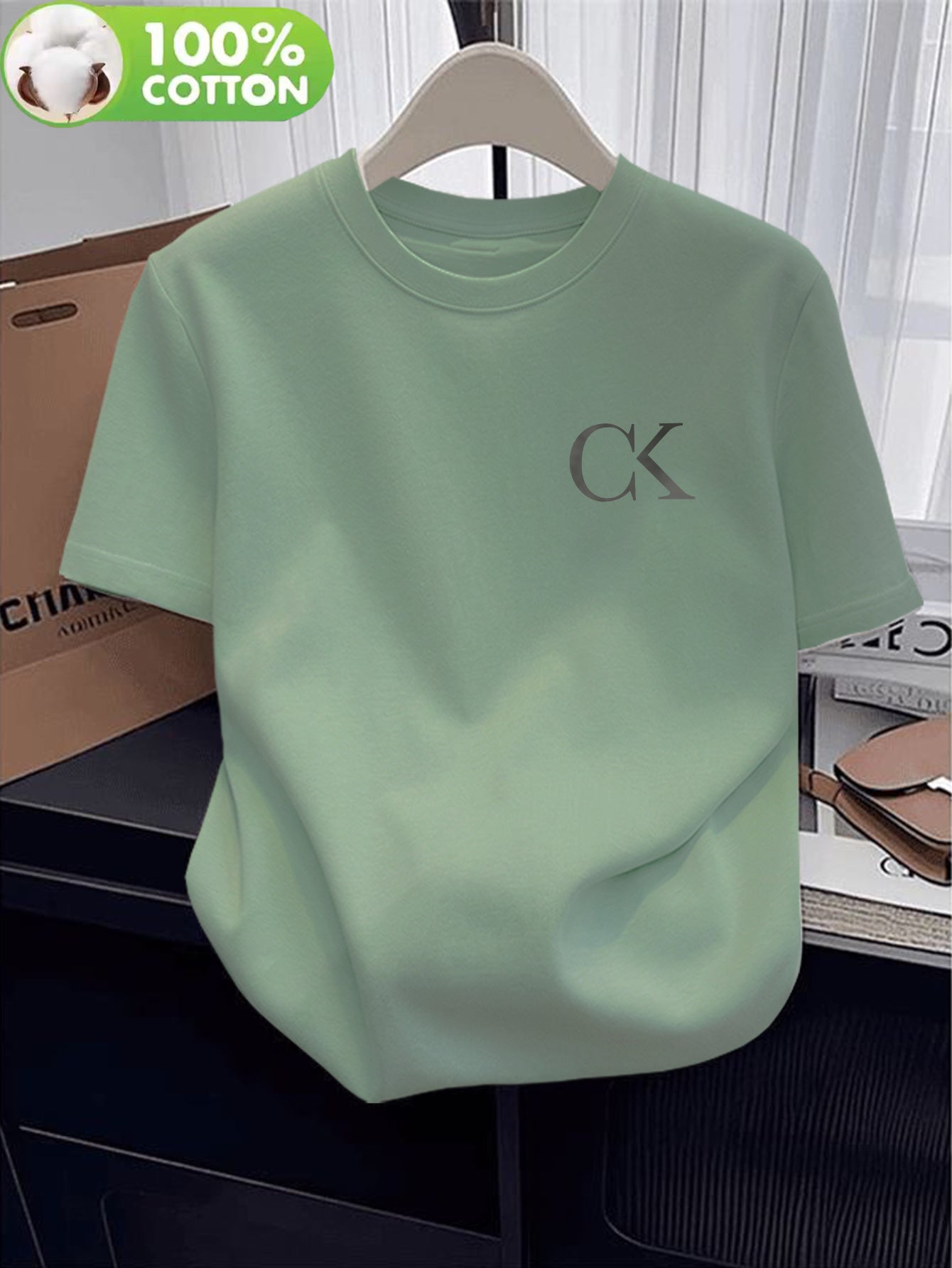 Women's Casual Cotton T-Shirt with Alphabet Applique Print