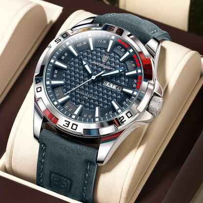 Men's Quartz Watch with PU Leather Strap, Casual Elegant Style