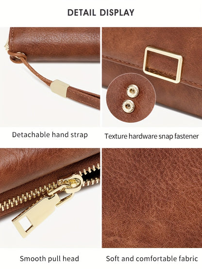 MIYIN Women's Vintage RFID Blocking Large Capacity Wallet with Wrist Strap - Tri-Fold  Handbag, Zipper Pocket & ID Slot, Multi-Card Holder (Credit/Debit) - Solid for Professional & Everyday Use