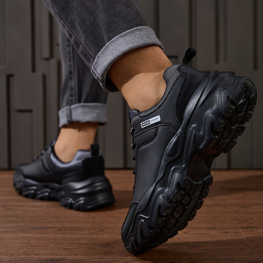 Men'S PU Lace-Up Comfortable Casual Shoes, Trendy Sports Shoes with Lightweight MD Soles for Outdoor Use, Ideal for Elderly Leisure Walking - ayq