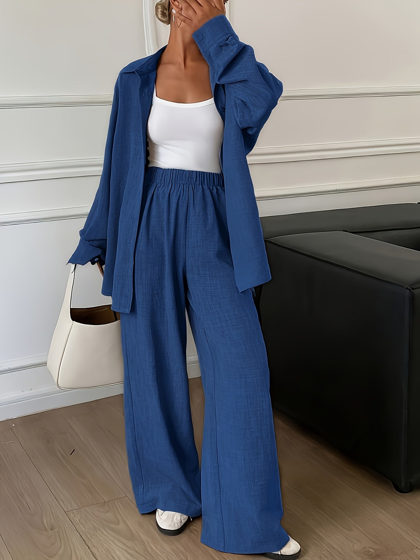 Elegant Women's Long Sleeve Shirt and Pants Suit for Spring/Fall