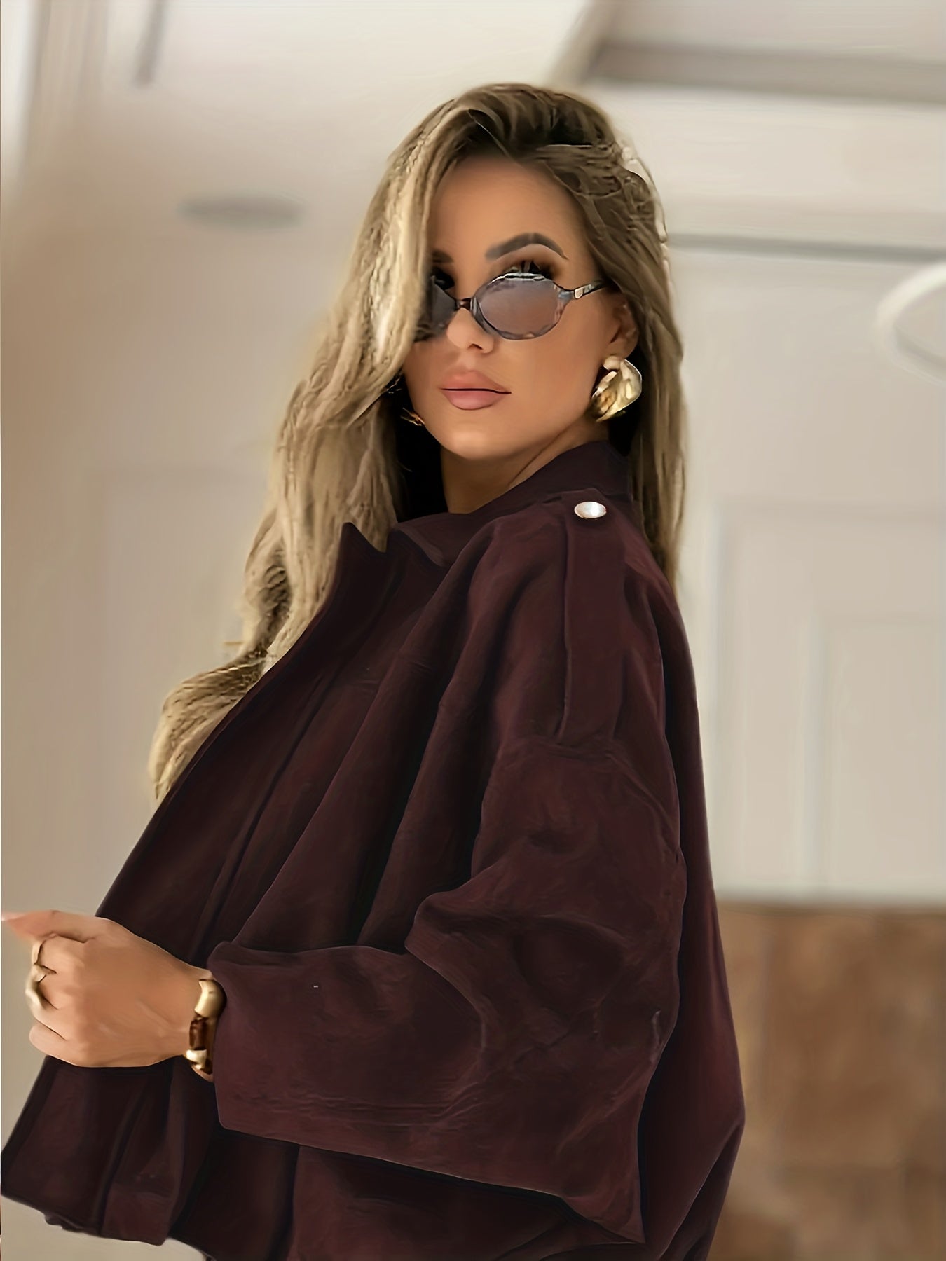 Կանացի ռետրո մոտոցիկլետային բաճկոն՝ օձիքով ձմեռային վերարկու՝ սպիտակ ժապավենով, շագանակագույն մոտոցիկլետային վերնազգեստ, լվացքի մեքենայով լվացվող, չձգվող քամուց պաշտպանիչ՝ աշնանային/ձմեռային, առօրյա և մոտոցիկլետ վարելու համար (միագույն)