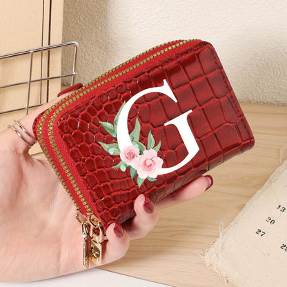 Minimalist Women'S Short Wallet Featuring a Double Zipper Design, with a Crocodile A-Z Letter Pattern. This Stylish Handbag Also Serves As a Fashionable Coin Wallet, Perfect for Travel, Back-To-School, Or Parties.