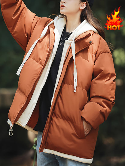 Կանացի բաց կապույտ, գլխարկով փքված բաճկոն - հարմարավետ, բրդյա ծածկույթով ձմեռային վերարկու՝ լարերով, առօրյա ոճ՝ ցուրտ եղանակի համար, ձմեռային վերարկու