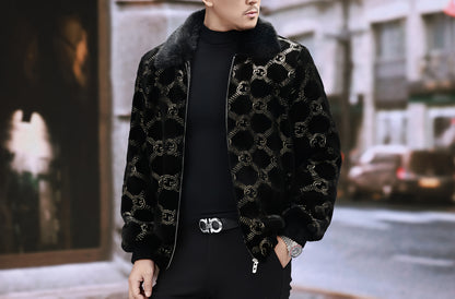 Տղամարդու ձմեռային արհեստական ​​մորթուց բաճկոն | Սև և ոսկեգույն հակադիր դիզայն | Ակնոցավոր օձիք | Կայծակաճարմանդով փակվող | Պոլիեսթերային աստառ | Նորաձև և ֆունկցիոնալ՝ պաշտոնական առիթների համար, ձմեռային վերնազգեստ | Հակադիր գույների բաճկոն | Ակնոցավոր օձիք