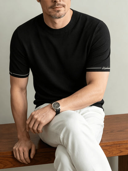 Men's Casual Crew Neck Knit Short Sleeve Summer Shirt