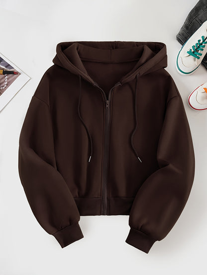 Women's Casual Short Hoodie Jacket with Zipper and Geometric Print