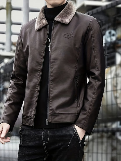 Men's Windproof Winter Jacket with Fleece & Collar, Zippered Pockets, Warm Coat for Skiing, Hiking, Motorcycle Riding - Hand Washable Cold Weather Outerwear (Black/Brown), Winter Clothes Men, Bomber Jackets For Winter, Mens W