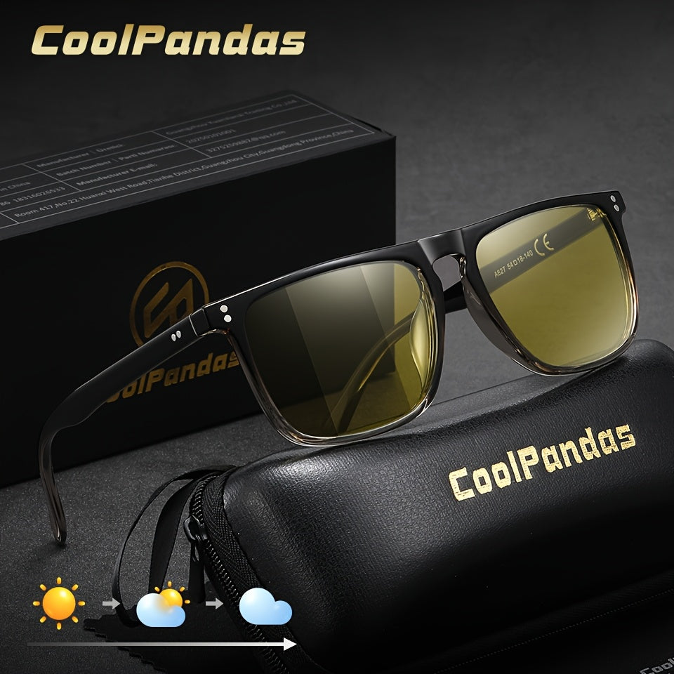 Unisex Square Frame Photochromic Sunglasses for Outdoor Use