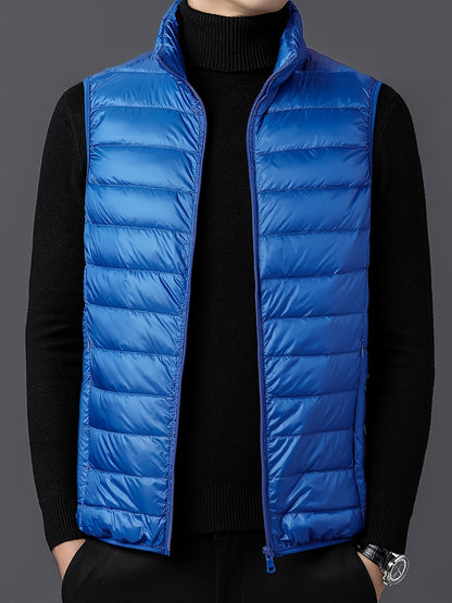 Men's Fashion Solid Color Single Vest, Youth Outdoor Sports Casual Jacket, Men's Spring Autumn Thin Stand Collar Cardigan Vest