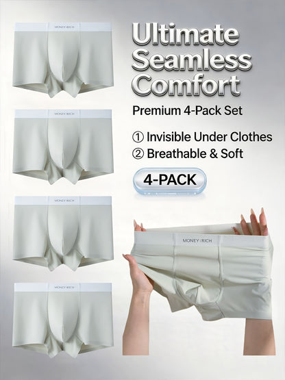 Men's Stretchy Solid Color Breathable Seamless Boxer Briefs, 4-Pack