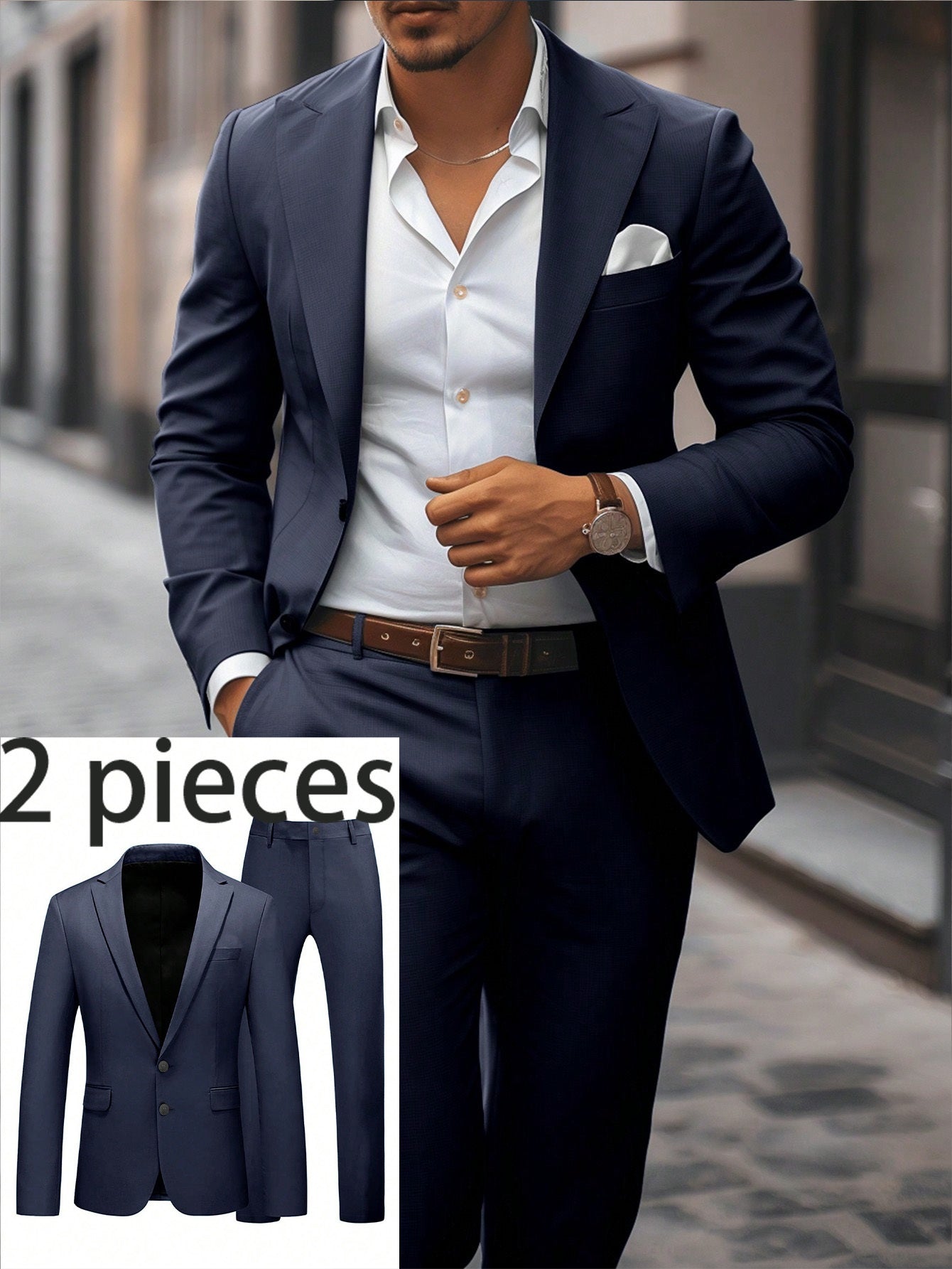 Men's Navy Blue Notch Lapel Suit - Classic All-Season Style