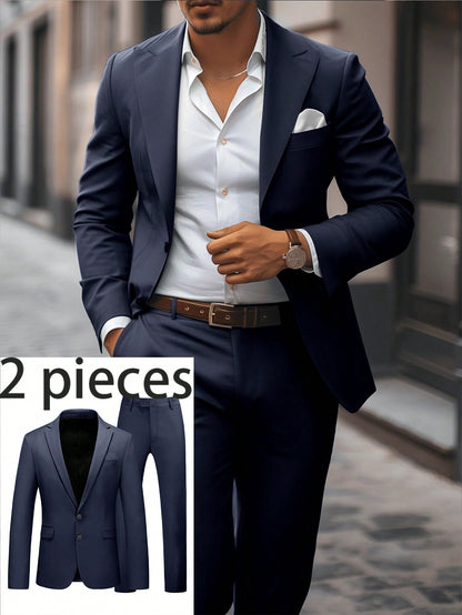Men's Navy Blue Notch Lapel Suit - Classic All-Season Style