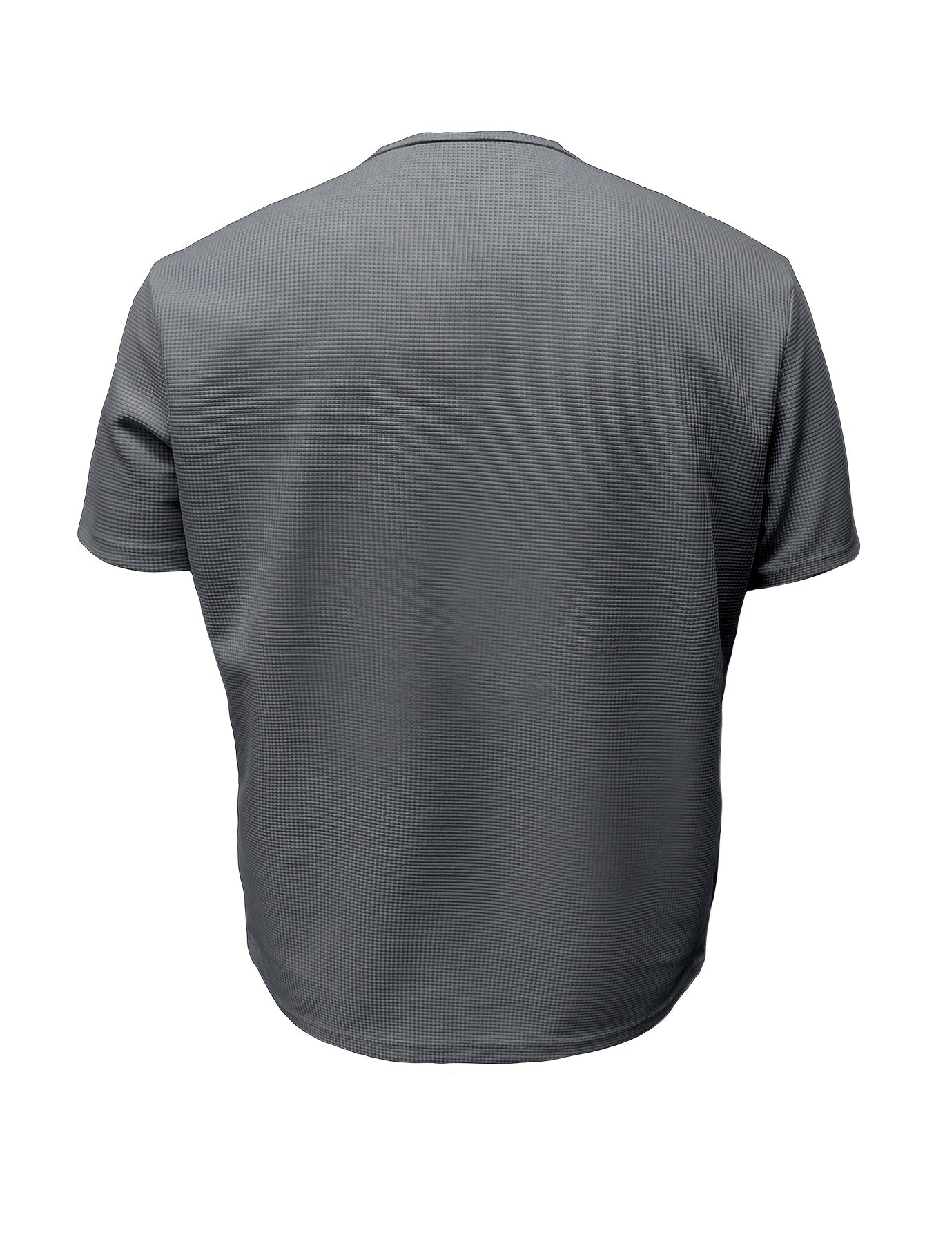 Men'S Long-Sleeve Henry Shirt in Knitted Waffle Style, Featuring Stylish Buttons And a Solid Color, Perfect for High-Quality Casual Outdoor Wear in Spring And Summer.