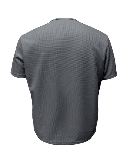 Men'S Long-Sleeve Henry Shirt in Knitted Waffle Style, Featuring Stylish Buttons And a Solid Color, Perfect for High-Quality Casual Outdoor Wear in Spring And Summer.