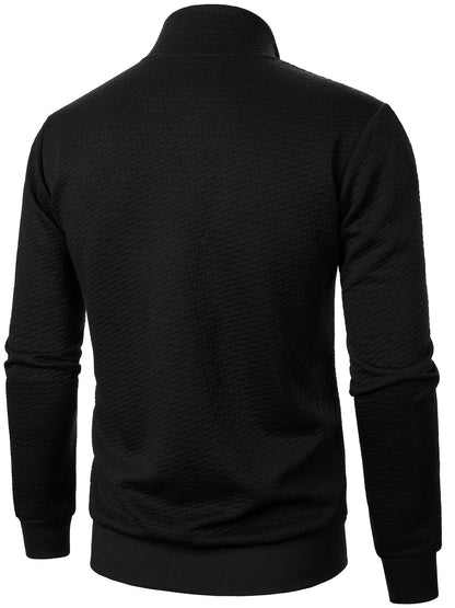 Men's Casual Zip Up Jacquard Jacket, Chic Stand Collar Coat for Spring Fall, Autumn And Winter, Hoodie Top