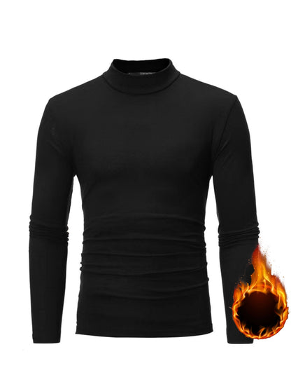 Men's Solid Long Sleeve Turtleneck Stretch T-shirt, Casual Comfy Warm Top For Fall Winter, Men's Clothing