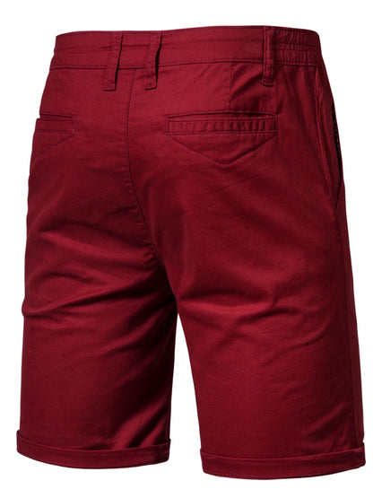 Men's Classic Fit Cotton Twill Flat Front Solid Chino Short With Slant Pockets And Elastic Waist