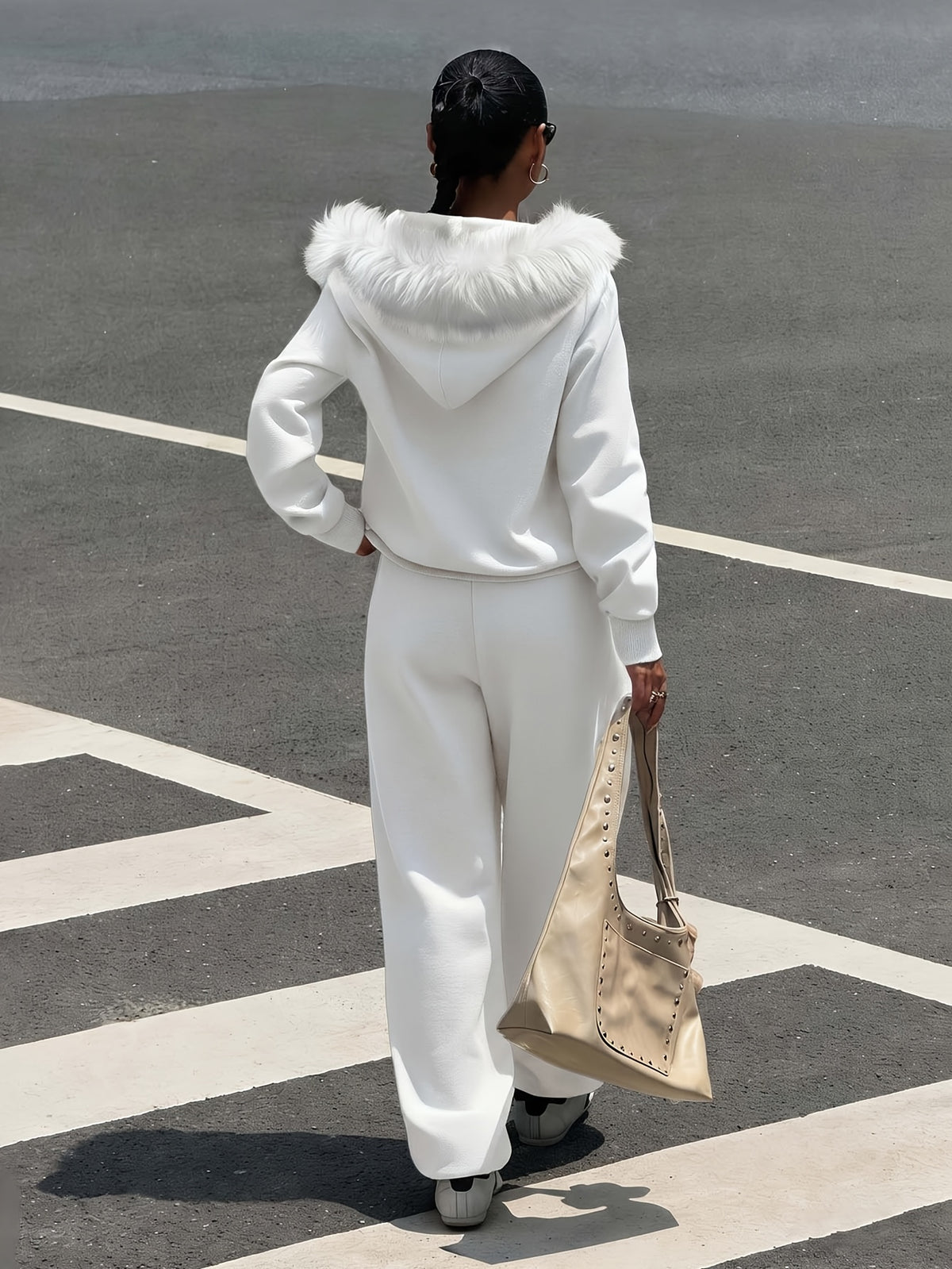 Women's Casual Polyester Hoodie & Wide-Leg Pants Set - ayq