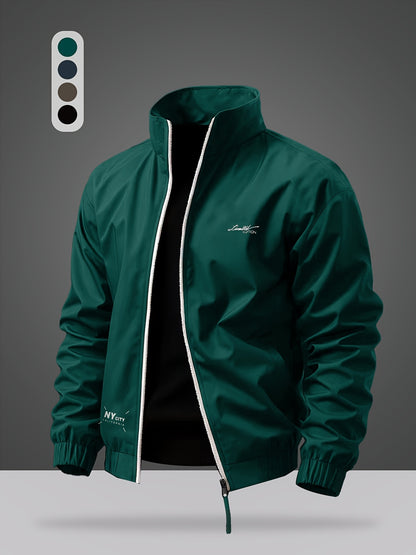 Men's Casual Polyester Sports Jacket with Alphabet Print