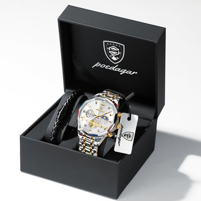 Men's Stainless Steel Business Watch with Luminous Chronograph