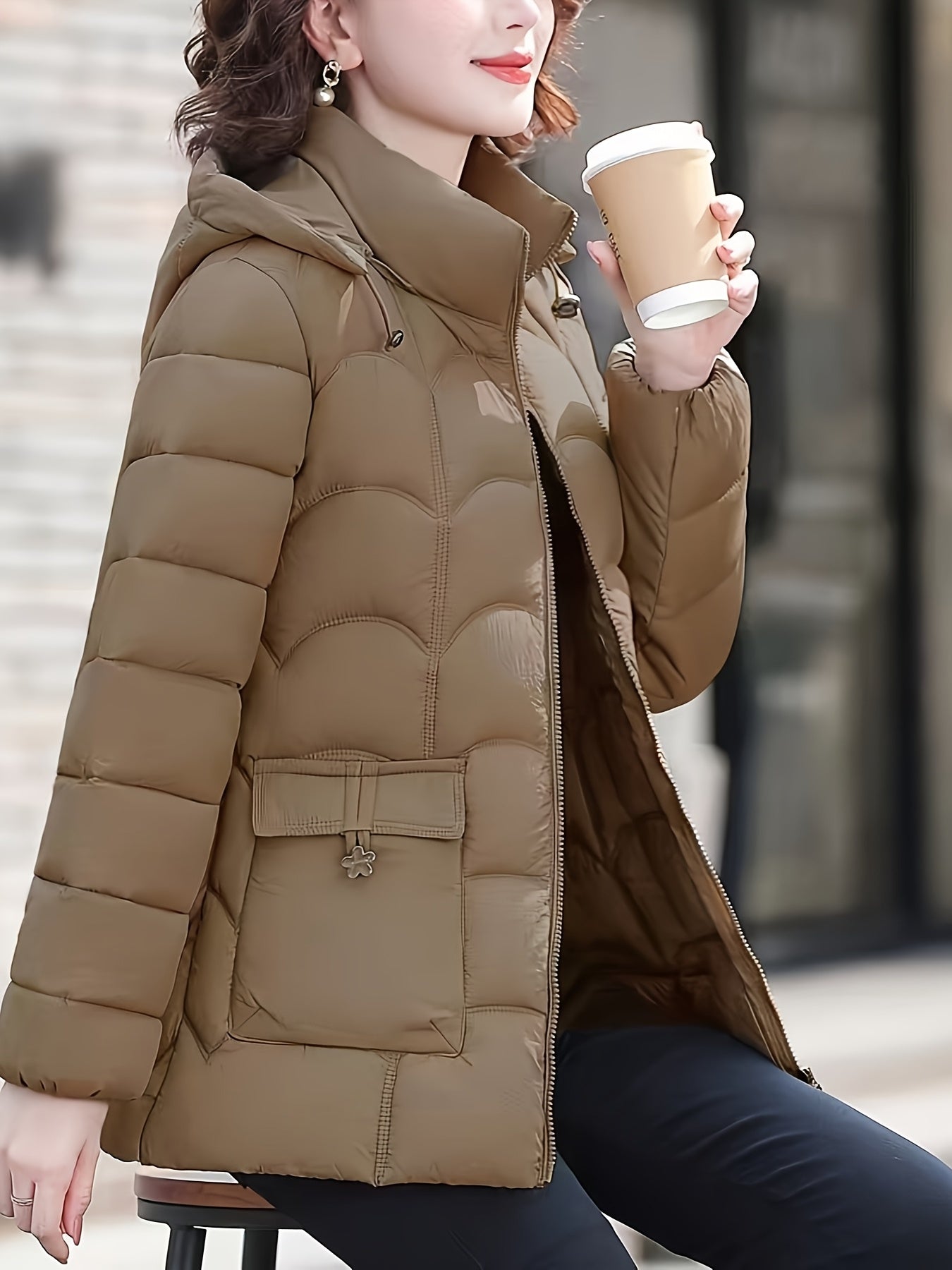 Women'S Elegant Winter Coat - Lightweight Thermal Jacket with Full-Zip Front, Long Sleeve Cold Weather Outerwear for Everyday & Formal Events - All-Season, Machine Washable Women'S Clothing, Ladies Winter Coats, Geometric Pat