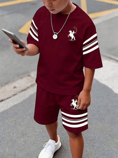 Boys' Casual 3D Printed Polyester Short Sleeve Set