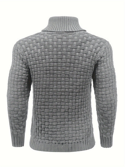 Men's Casual Waffle Pattern High Stretch Sweater, Chic Mature Pullover Sweater For Fall Winter