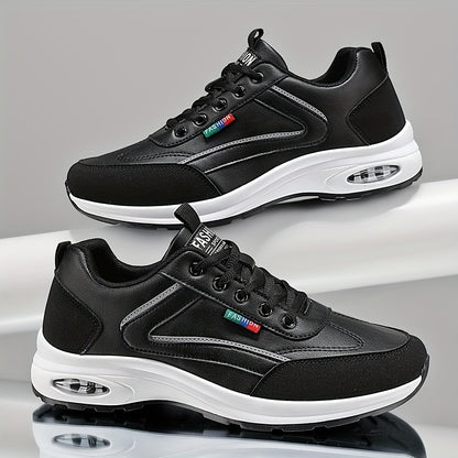 Men's Casual Skate Sneakers - Low-Top Breathable PU & Fabric Upper, Durable PVC Sole, Black/White Colorway for All-Season Urban Streetwear & Light Sports, Everyday Footwear | Sleek Sneaker Design | Fabric Lined Interior, Skat