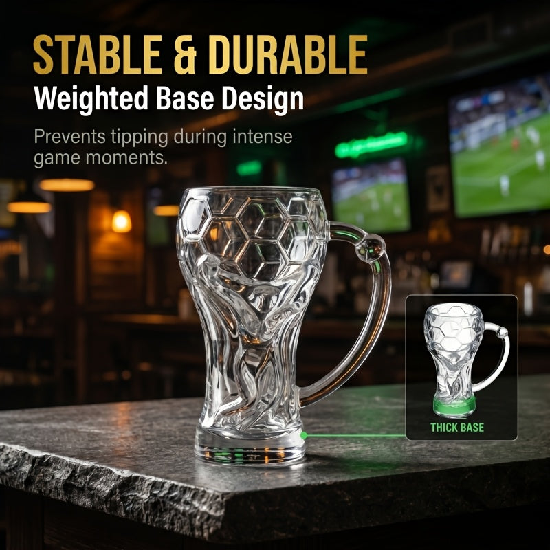 Large Capacity Football-Themed Glass Beer Cup with Plaid Design