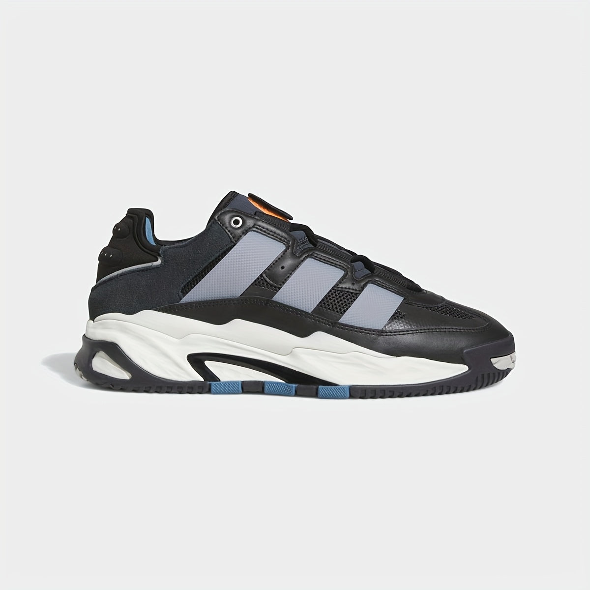 Adidas Niteball Low-Top Sneakers for Men  Women - Striped Casual Shoes with Genuine Leather Upper, Breathable Fabric Lining  Rubber Sole, Black/Blue/Orange Accents (FZ5742), Athletic Footwear, Modern Triptych Design, Durabl