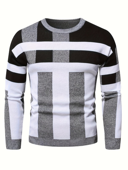 Men's Round Neck Casual Striped Warm Sweater Fashion Knit Pullover Top