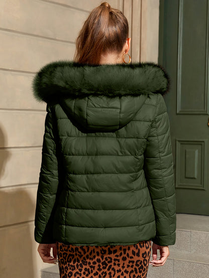 Women'S Heavyweight Winter Coat - Dual-Sided Reversible Jacket with Full-Zip Front, Hooded Collar, Two-Way Zipper Closure - Warm Outerwear for Cold Weather, Office, Travel - Elegant Brown Coat (Size & Wash Label in Pocket), L