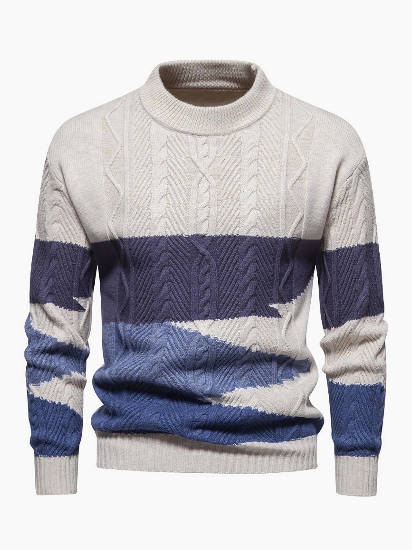 Տղամարդու ձմեռային տաք, հաստ տրիկոտաժե սվիտեր՝ գունավոր բլոկներով կլոր վզնոցով և թևքով, առօրյա և հարմար երեկոյան ժամադրությունների համար, լվացքի մեքենայով լվացվող սվիտերներ եղանակի համար