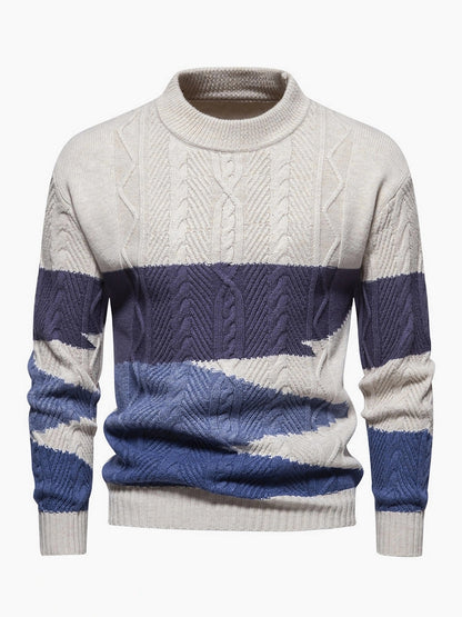 Տղամարդու ձմեռային տաք, հաստ տրիկոտաժե սվիտեր՝ գունավոր բլոկներով կլոր վզնոցով և թևքով, առօրյա և հարմար երեկոյան ժամադրությունների համար, լվացքի մեքենայով լվացվող սվիտերներ եղանակի համար