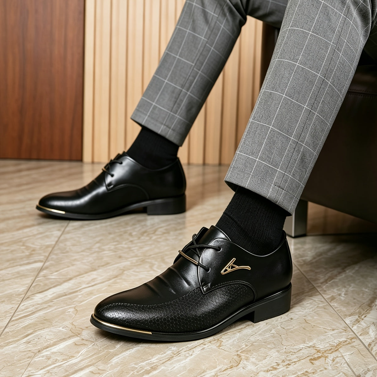 Men's Black Lace-Up Casual Business Dress Shoes for Spring-Fall