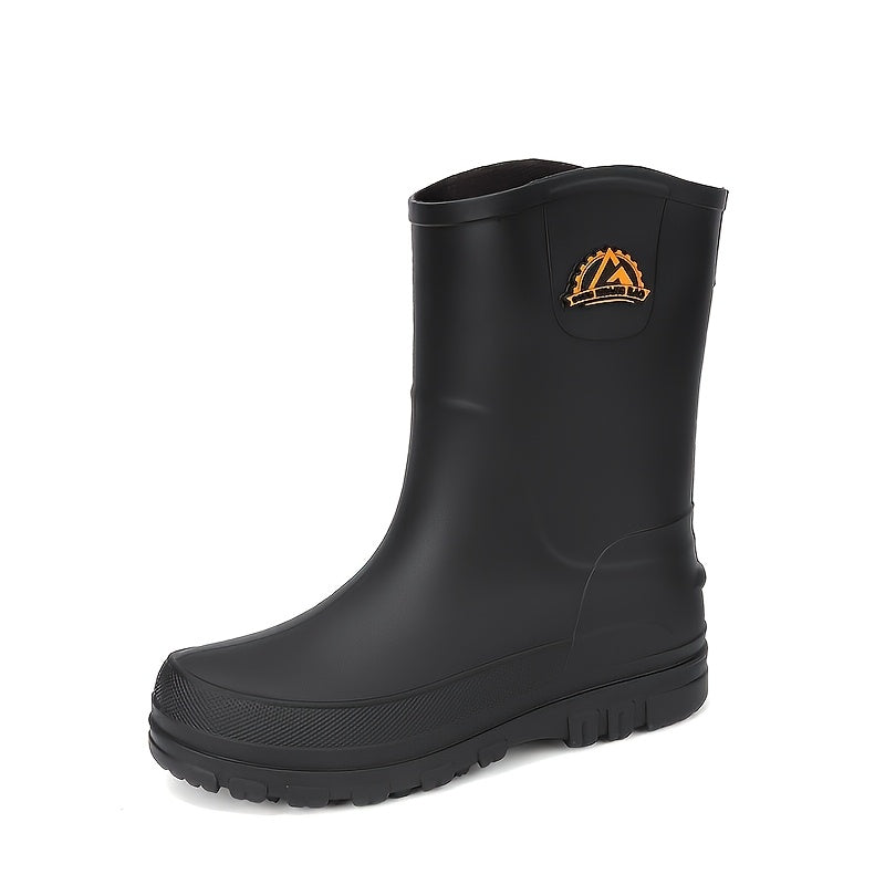 Men's Mid-Calf Waterproof PVC Rain Boots for Outdoor Use