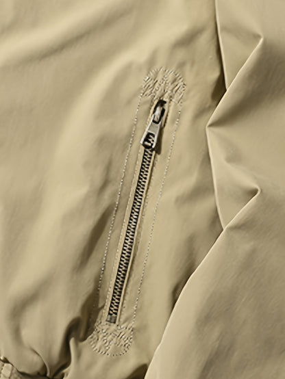 Men'S Stylish Beige Bomber Jacket with Red & Blue Trim - Double-Sided, Metal Zipper, Casual & Formal Wear, Perfect Gift for Husband or Boyfriend, Casual Outerwear | Doubleside Jacket | Polyester Lining