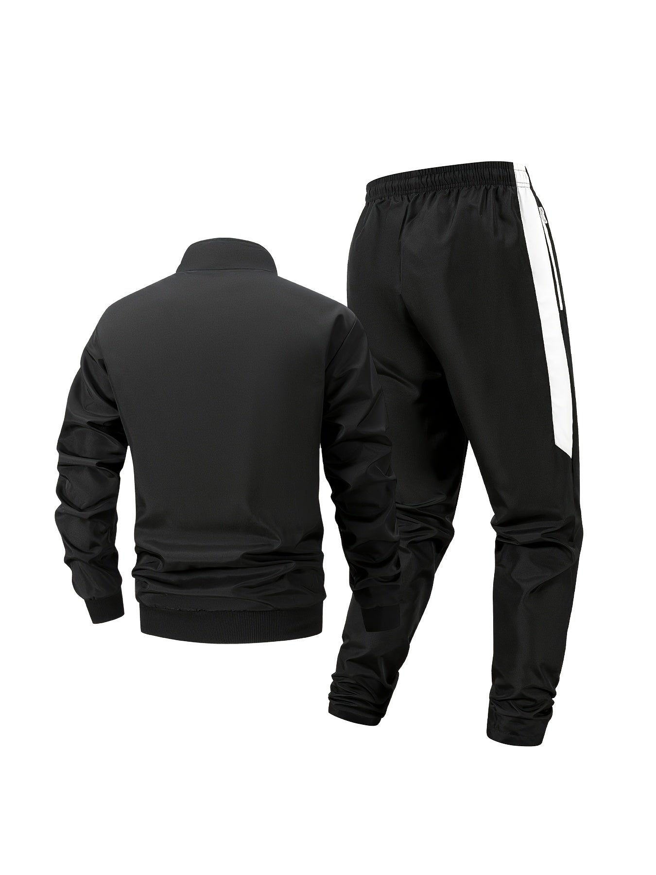 Men's Color Block Sportswear Set with Stand Collar Jacket & Pants