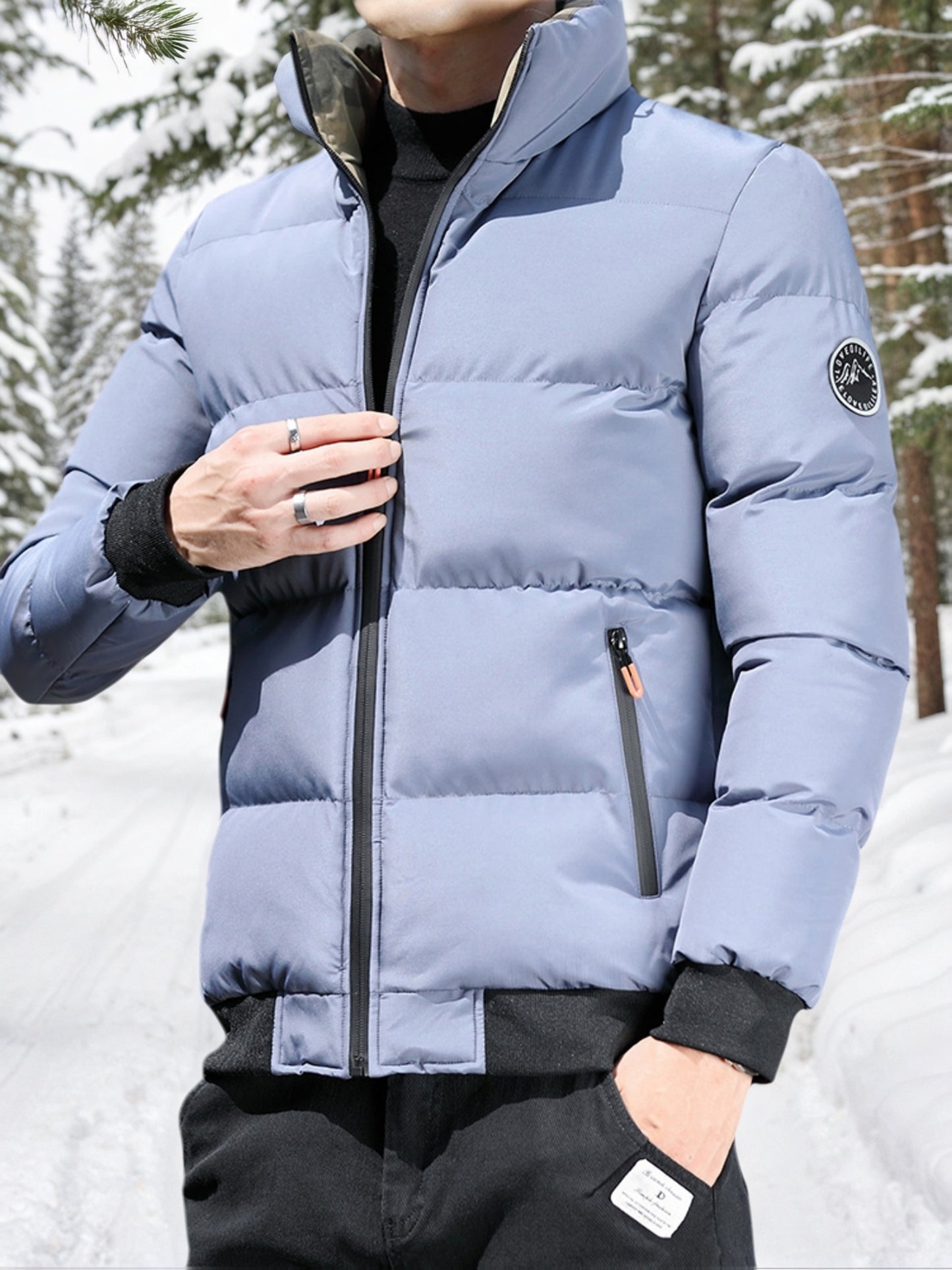 Men's Heavyweight Winter Coat - Full-Zip Cold Weather Jacket, Stand-Up Collar, Exterior Zipper Closure, Machine Washable Outer Shell for Everyday & Formal Wear - Black, Seasonal Layering, Sleek Design, Durable Fabric, Urban C