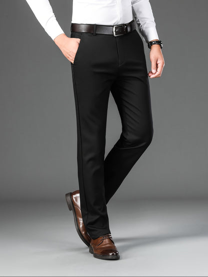 Men's Classic Solid Color Dress Pants - Comfort Fit, All-Season Polyester Blend, Machine Washable - Perfect for Business & Casual Wear