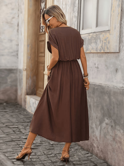 Women's Summer V-Neck Peplum Dress, Lightweight Polyester