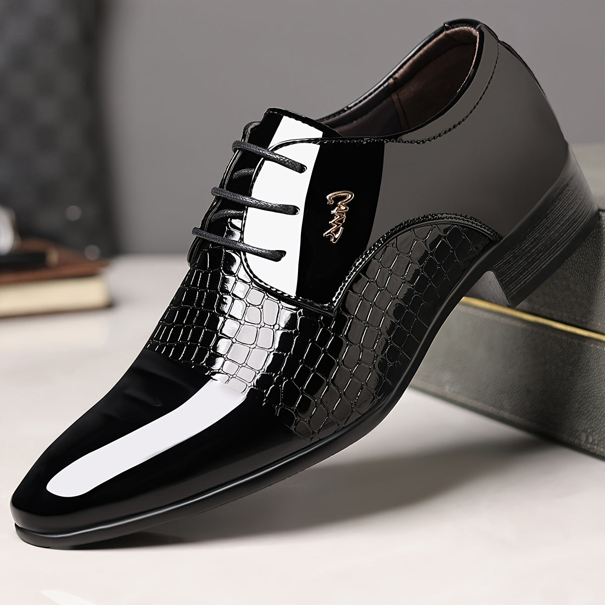 Men's Dress Shoes, British Style Elegant Lace-up Pointed Toe Loafers, Wedding Shoes, Gift for Men, Youth Formal Business Casual Shoes, Black - ayq