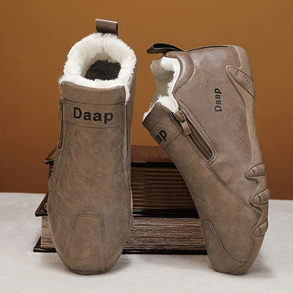 Men'S Winter Snow Boots with Side Zipper - Slip-On Ankle Boots, Non-Slip Rubber Sole, Warm Insulated Footwear for Cold Weather, Casual & Outdoor Activities, Winter Boots For Men, Cold Weather Footwear, Cold Weather Wear, Fabr