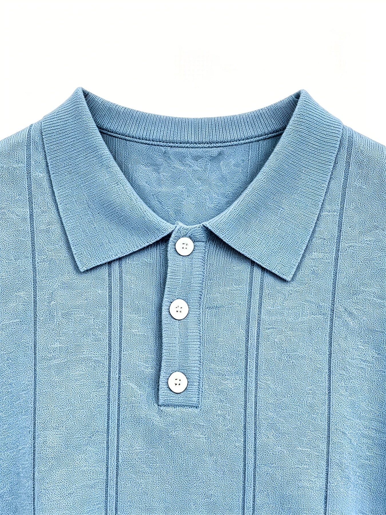 Men's Slim Fit Vertical Stripe Knit Polo Shirt with Lapel Collar